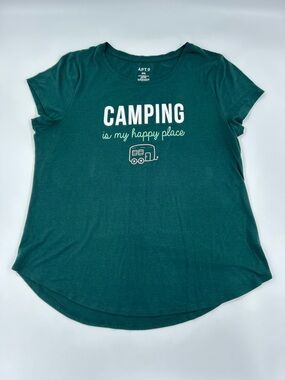 Apt. 9 Dark Green Camping Graphic Tee with White & Light Green Print XXL